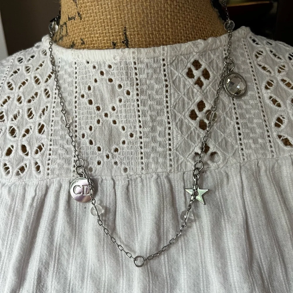 Silver Chain Necklace with Star and Logo Charms